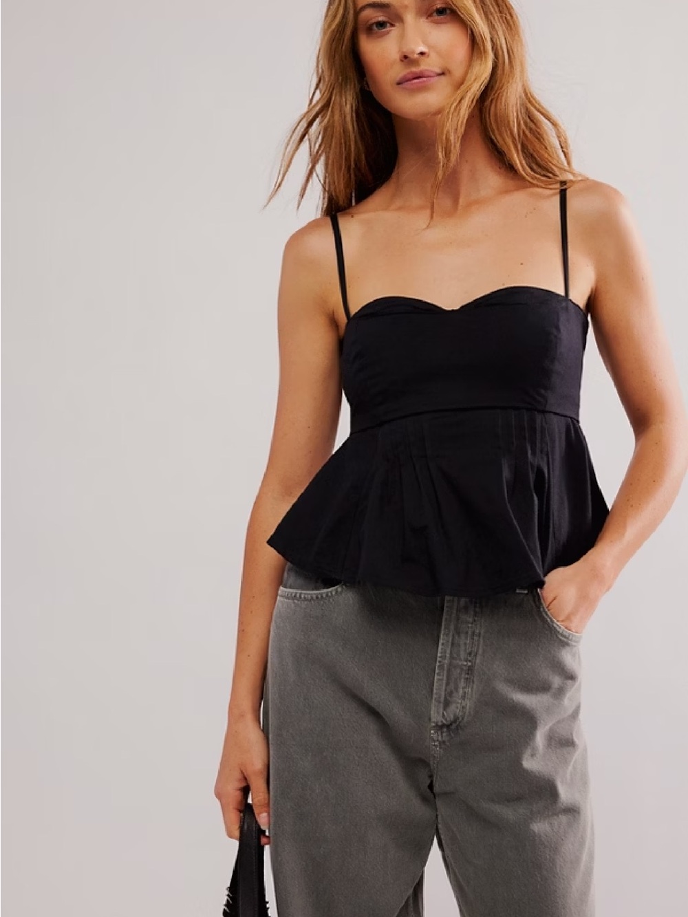 Black Sweetheart Neck Peplum Camisole Top sz XS